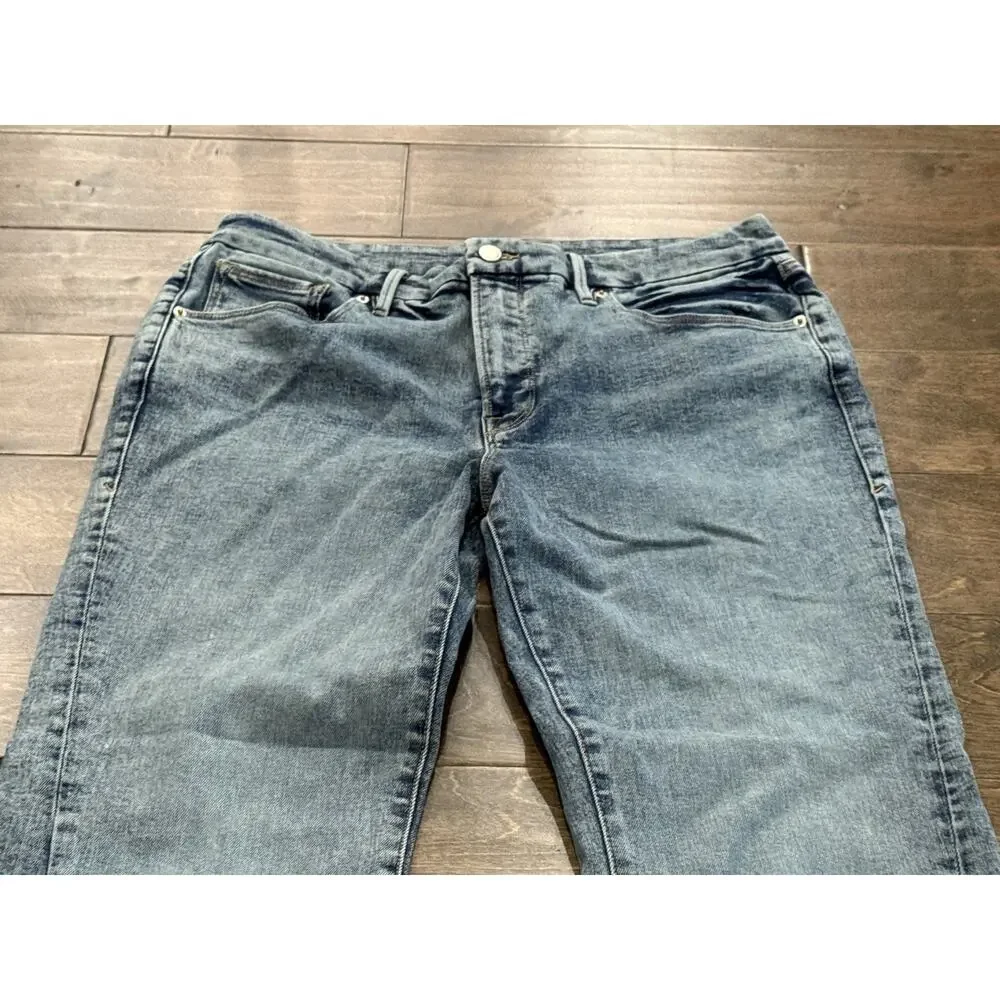 Good American Womens Blue Denim Flare Ankle Opening Jeans Size 14/32